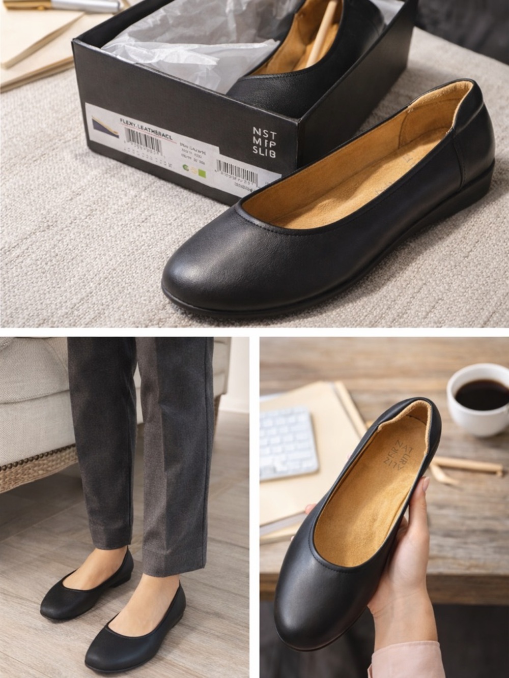 Naturalizer Flexy Leather Ballet Flats Black Women’s Size 9M Comfort Slip-On - Picture 2 of 10